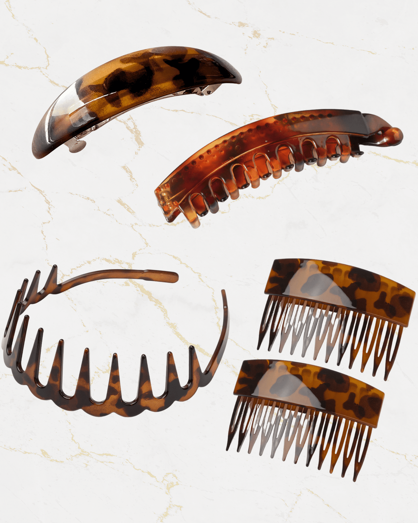 amber tortoiseshell hair clip set with claw clips and hair combs
