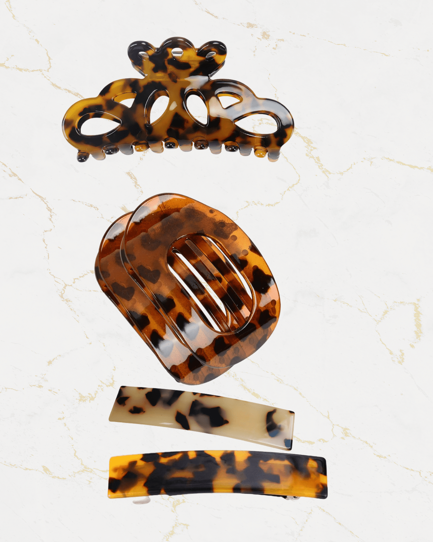 poetic tortoiseshell hair accessories set with claw clip and barrettes
