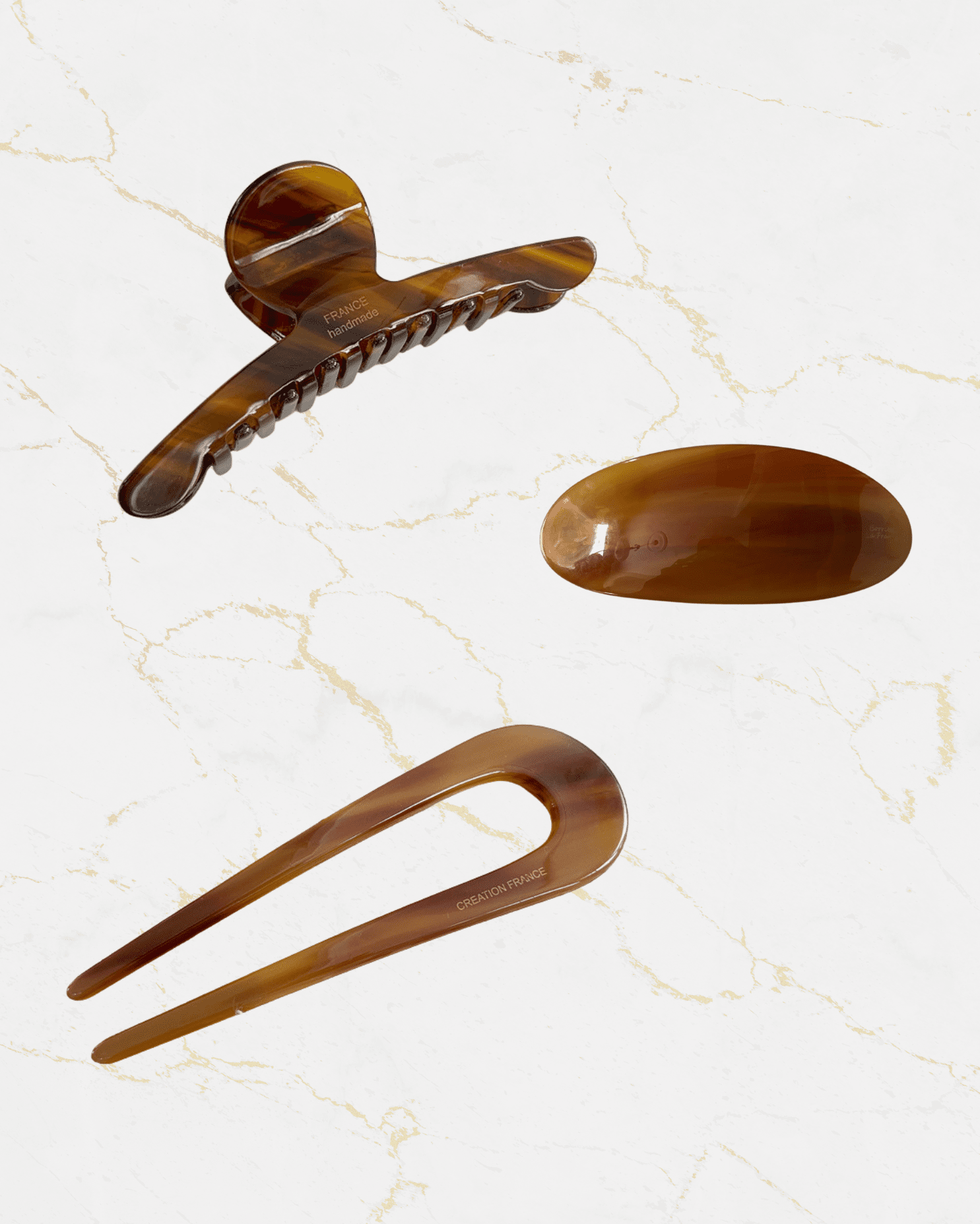 weekend cafe hair accessories set with claw clip barrette and hair fork
